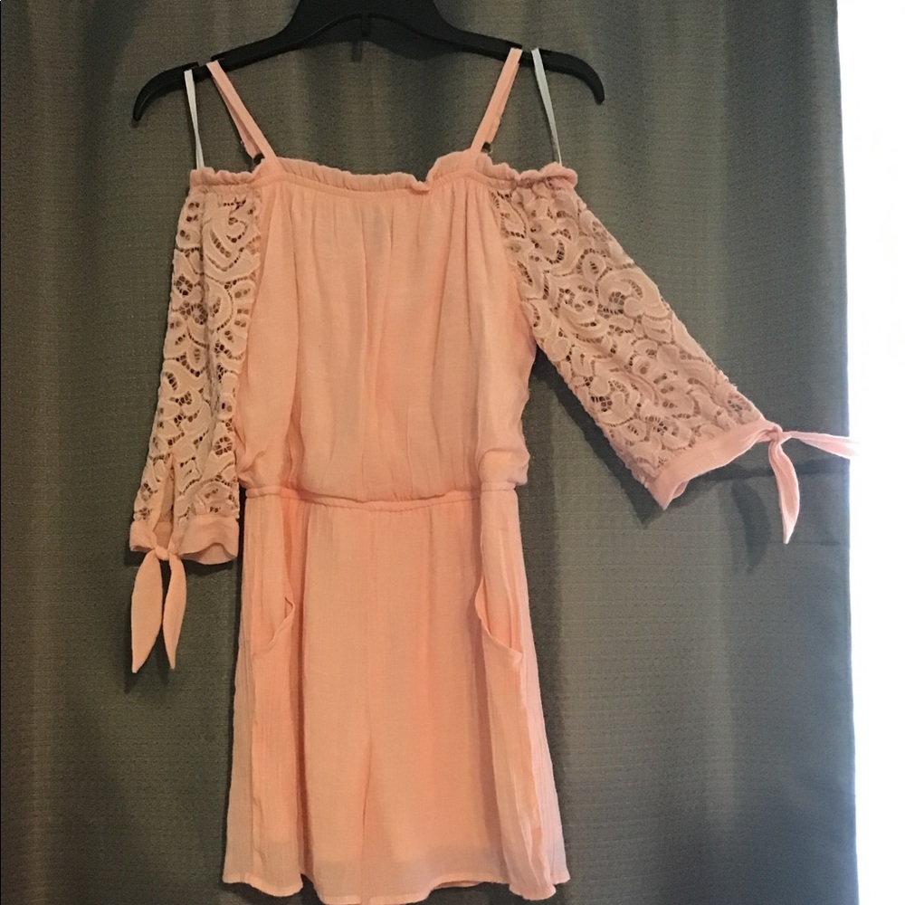 By by girl laced 3/4 sleeve pink romper sz 14 guc